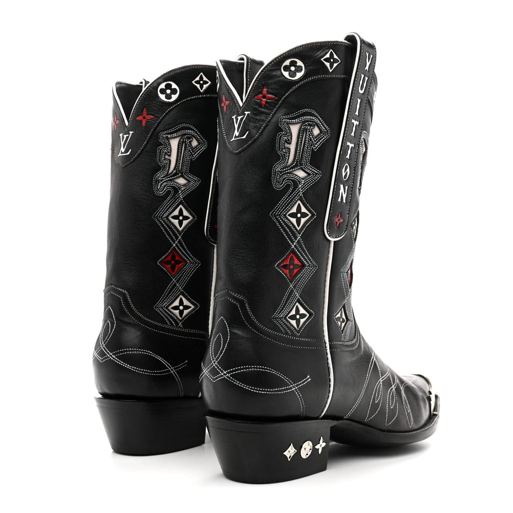 Louis Vuitton Calfskin LV Texan Mens Rider Boots 10.5 Black Silver