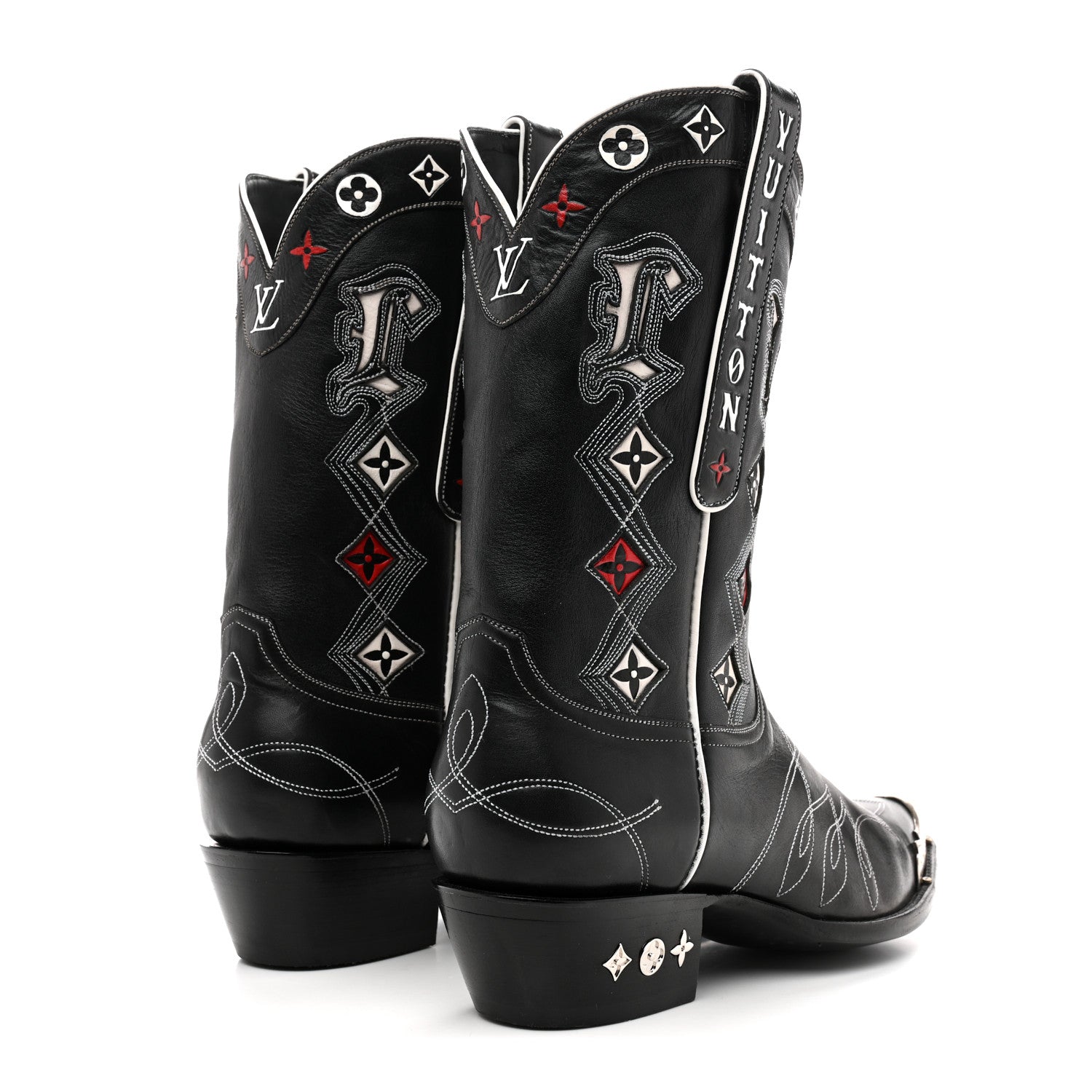 Louis Vuitton Calfskin LV Texan Mens Rider Boots 10.5 Black Silver