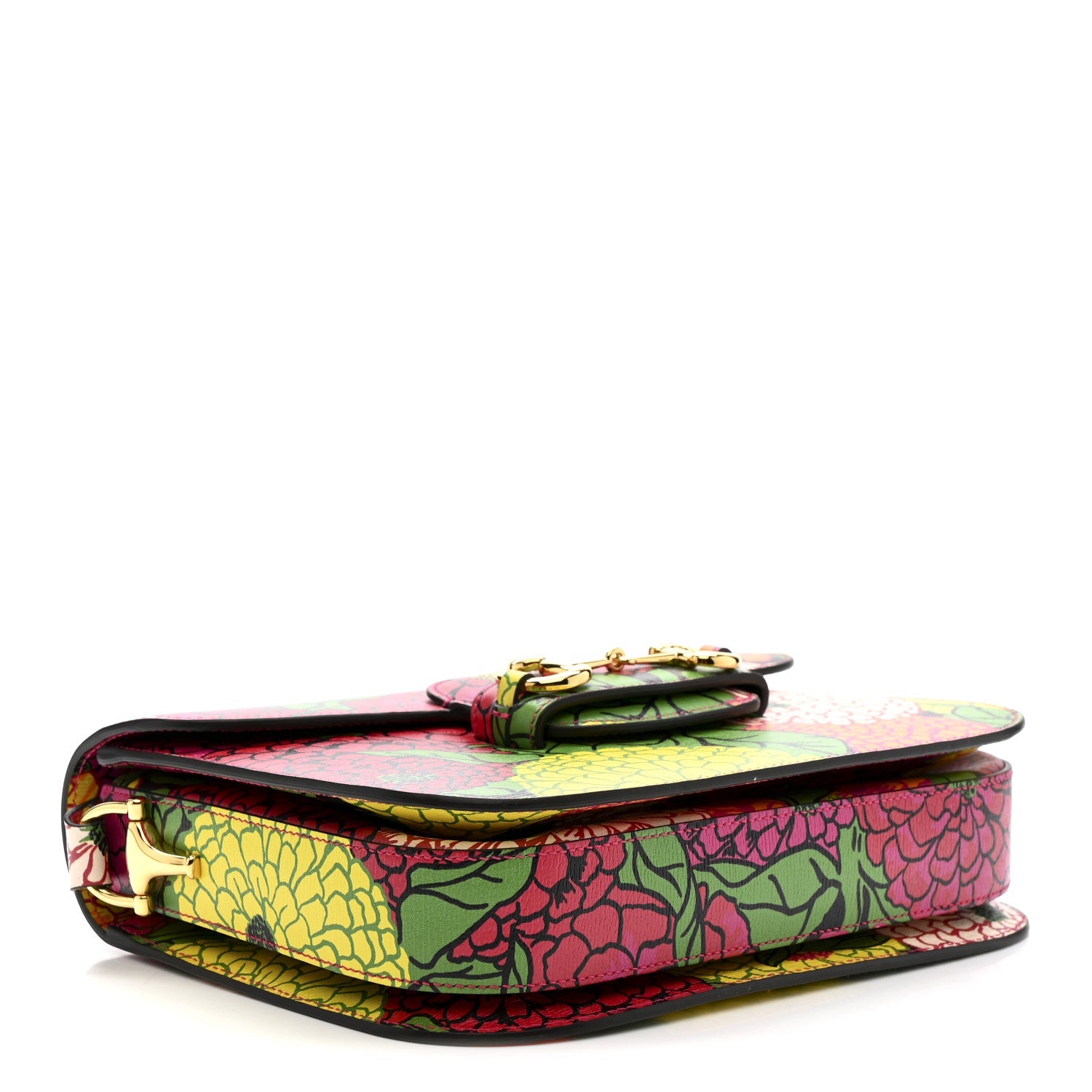 Gucci X KEN SCOTT New Shangai Calfskin Pomponica Print Horsebit 1955 Shoulder Bag Multicolor Fuxia Pompon