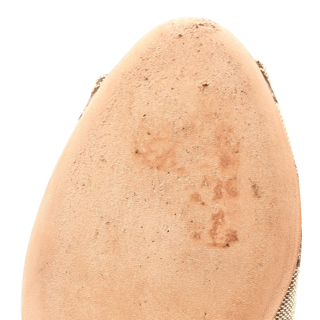 Gucci Monogram Miro Soft Calfskin Womens Horsebit Peep Toe Flats 6 Beige Ebony Mystic White