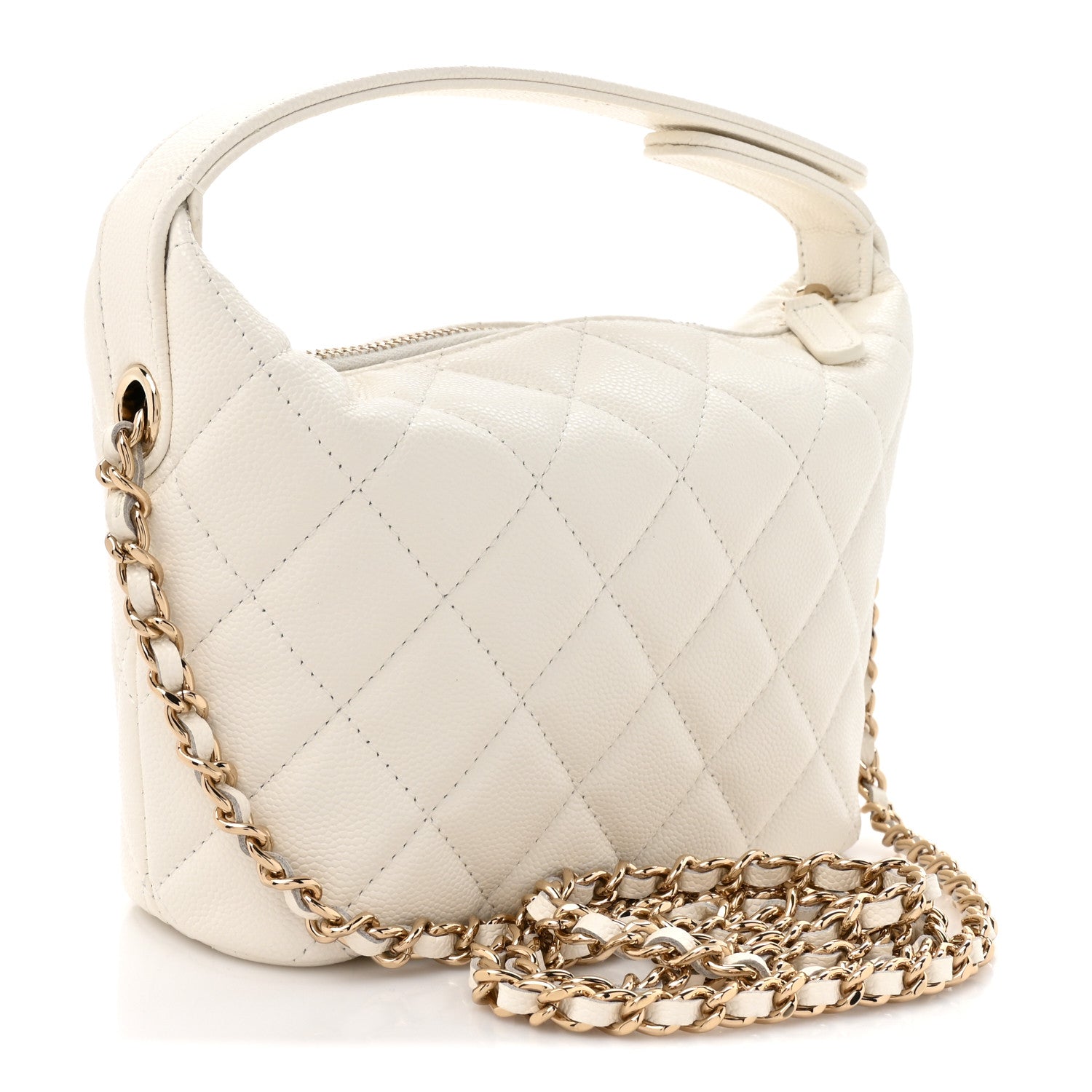 Chanel Caviar Quilted Hobo Clutch With Chain White