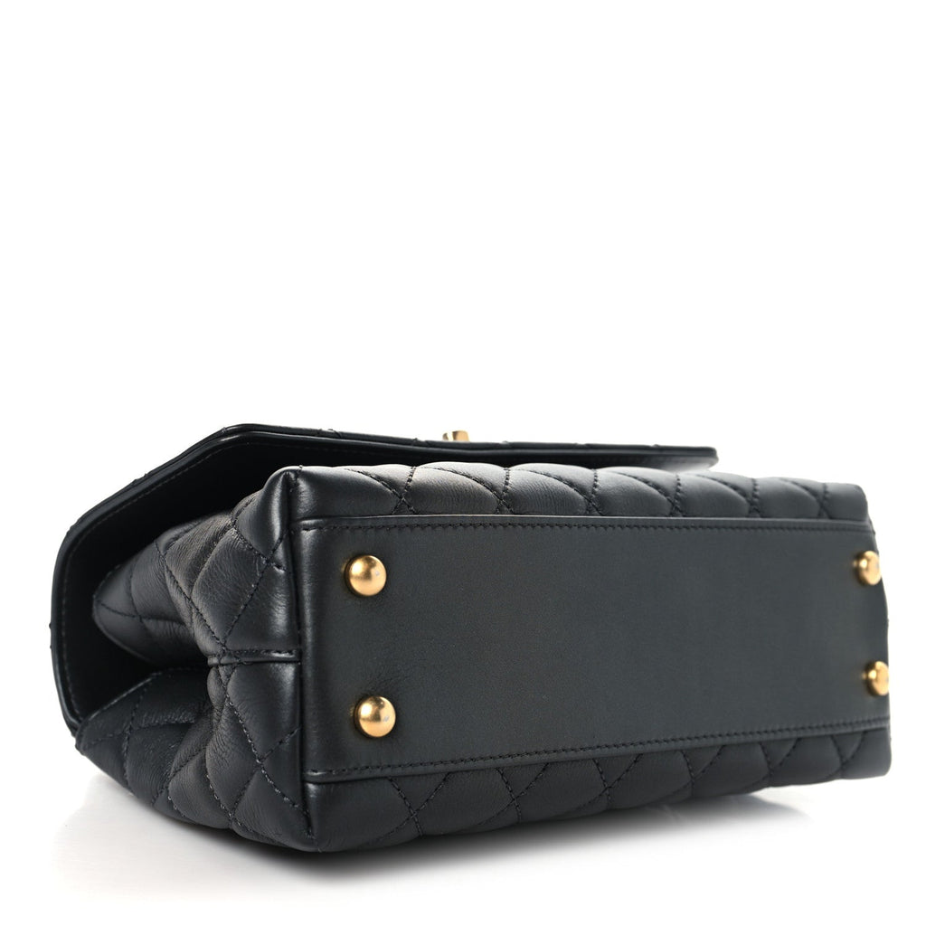Chanel Calfskin Strass Quilted Mini Coco Handle Flap Dark Silver