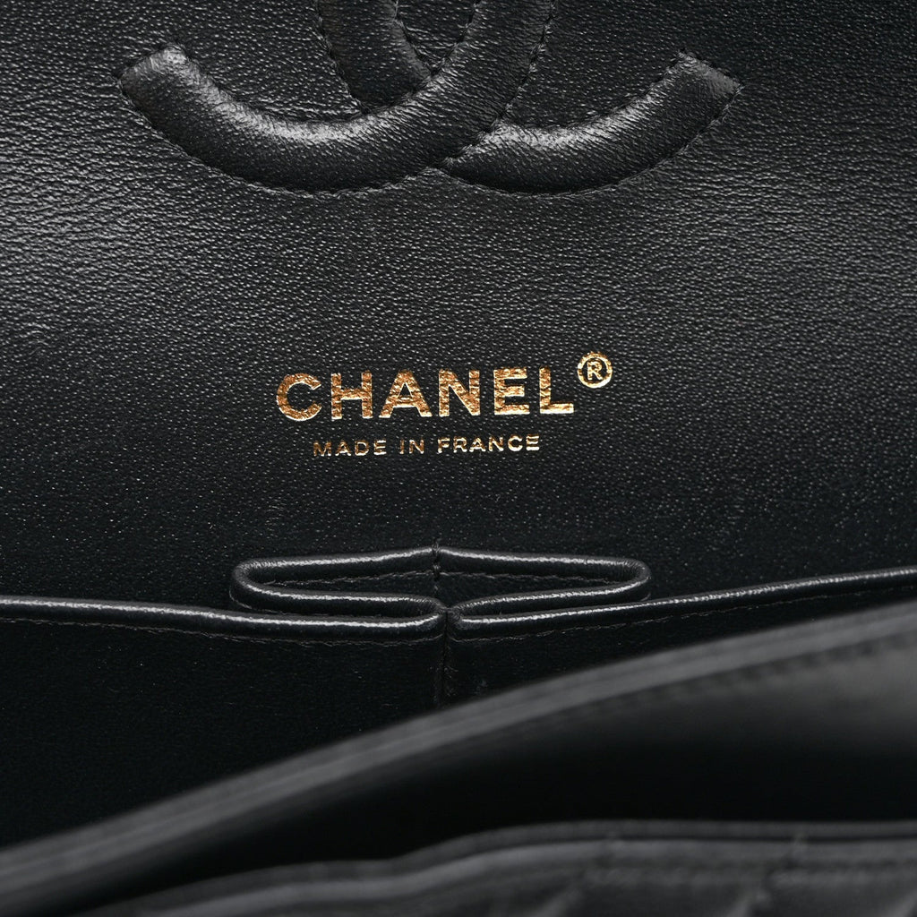 Chanel Lambskin Chevron Quilted Medium Double Flap Black