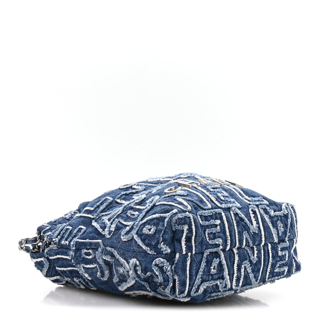 Chanel Washed Denim Logo Embroidered Mini Chanel 22 Blue