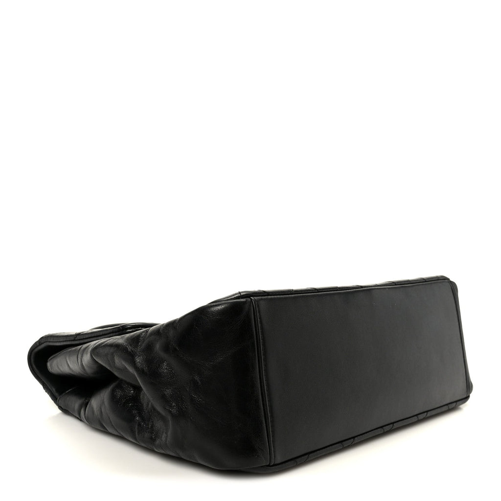 Chanel Glazed Calfskin Quilted Large Gold Bar Top Handle Flap Black