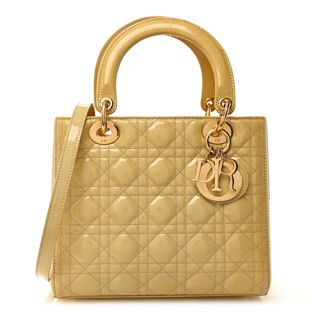 Christian Dior Patent Cannage Medium Lady Dior Beige