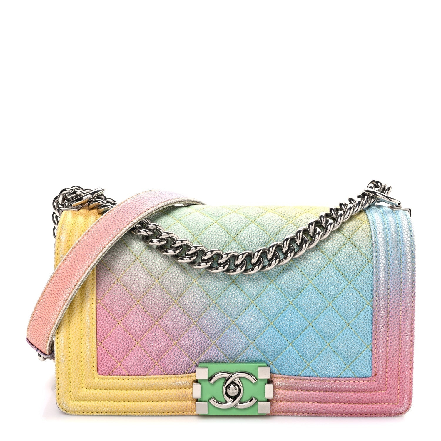 Chanel Caviar Quilted Medium Cuba Rainbow Boy Flap Multicolor