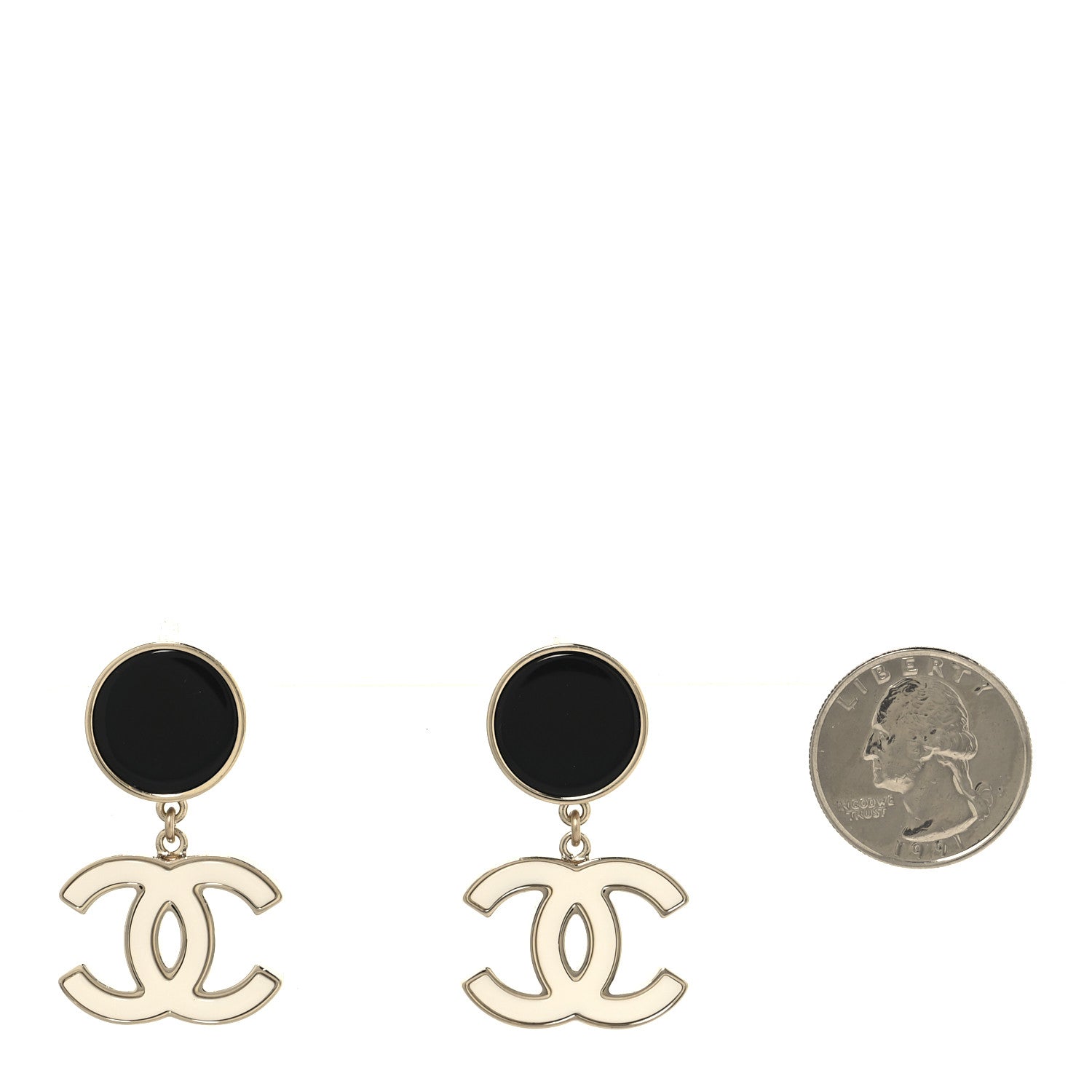 Enamel CC Drop Earrings Black White