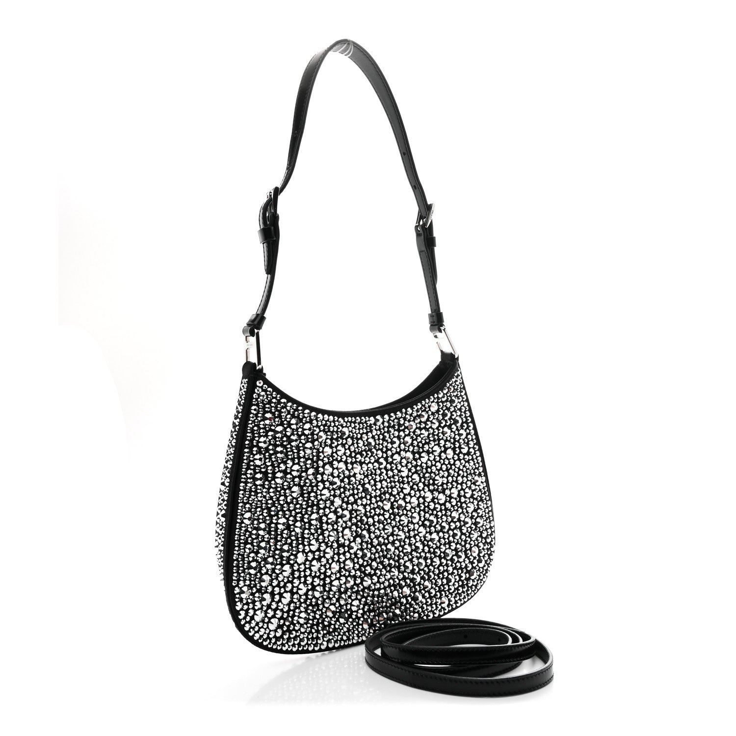 Prada Satin Crystal Cleo Adjustable Strap Shoulder Bag Metal