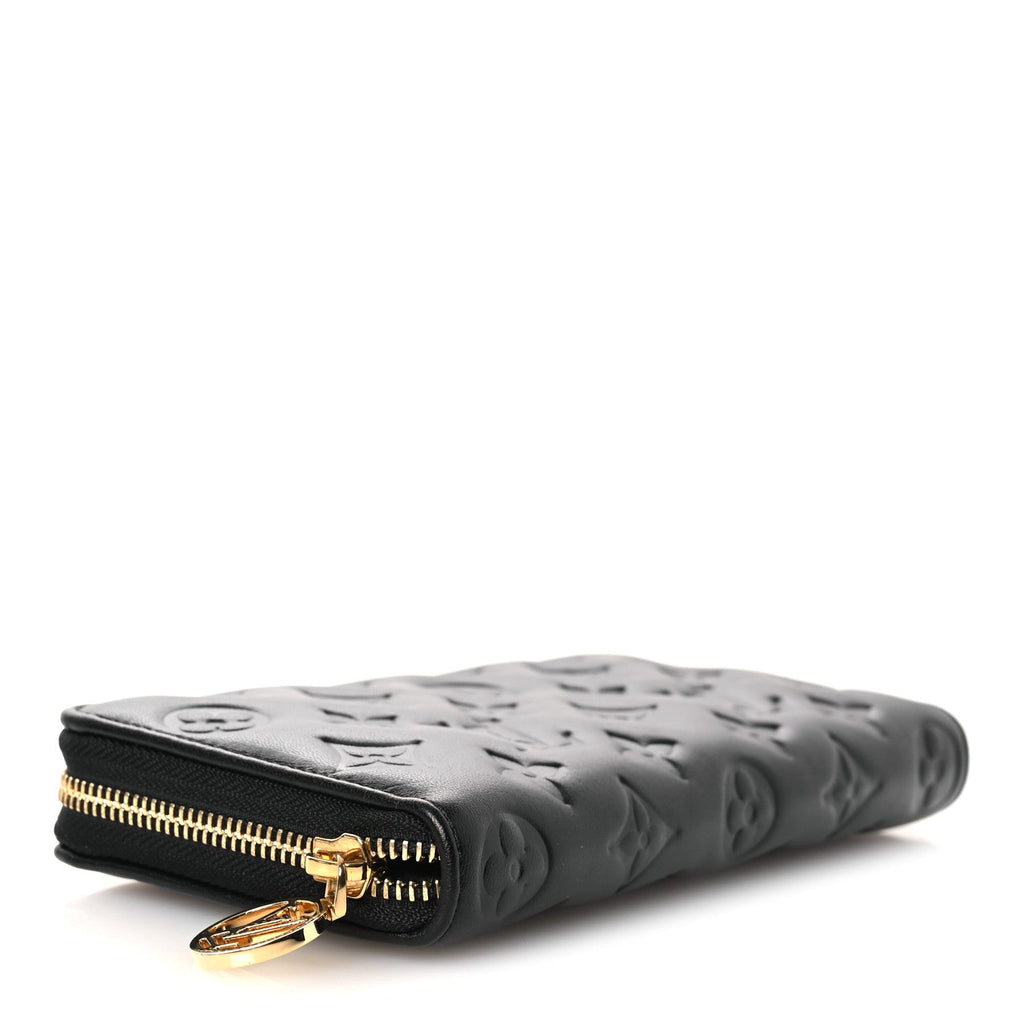 Louis Vuitton Lambskin Embossed Monogram Coussin Zippy Wallet Black