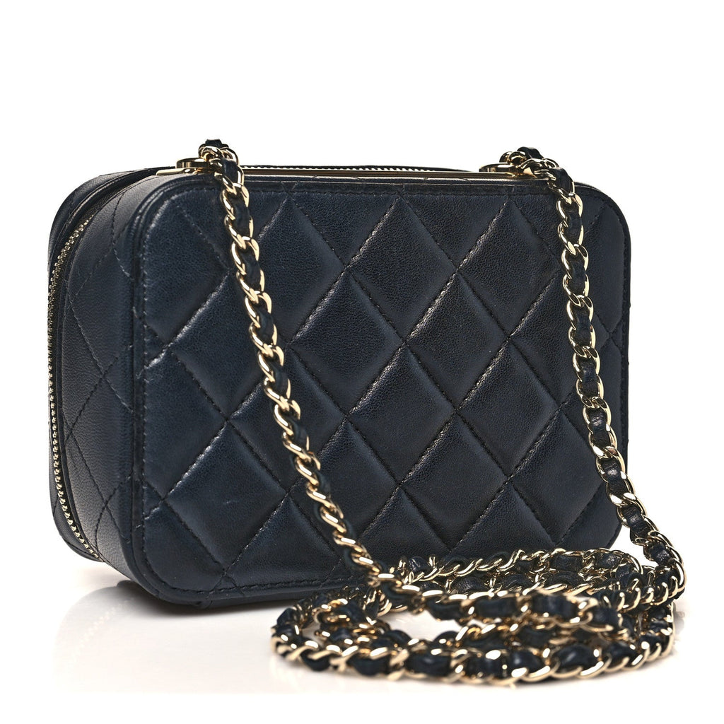 Chanel Lambskin Quilted Small Trendy CC Camera Case With Chain Navy