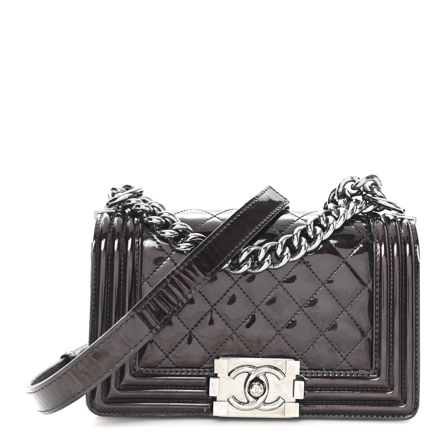 Chanel Patent Calfskin Quilted Small Boy Flap Burgundy