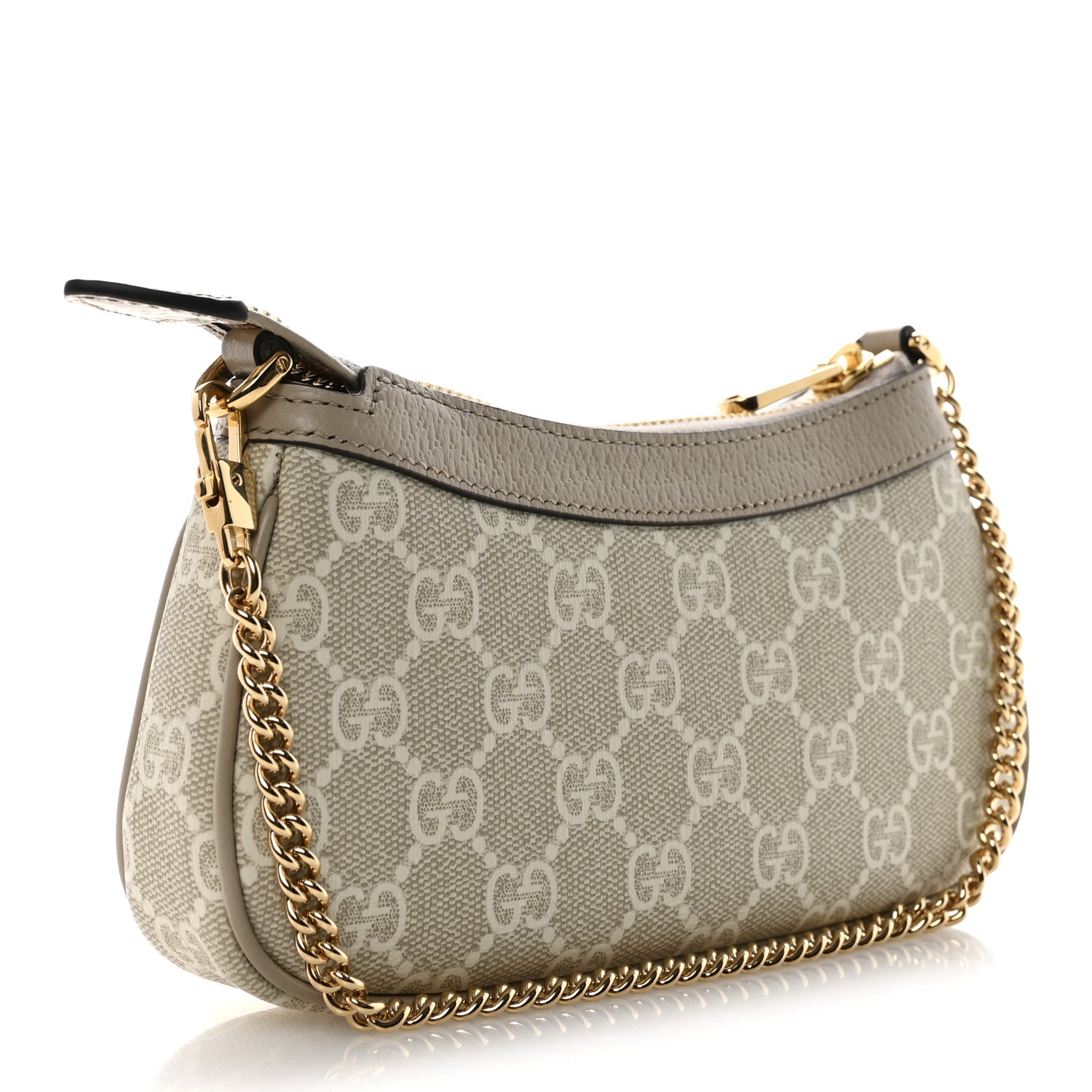 Gucci GG Supreme Monogram Textured Dollar Calfskin Web Mini Ophidia GG Handbag Beige Mystic White Oatmeal