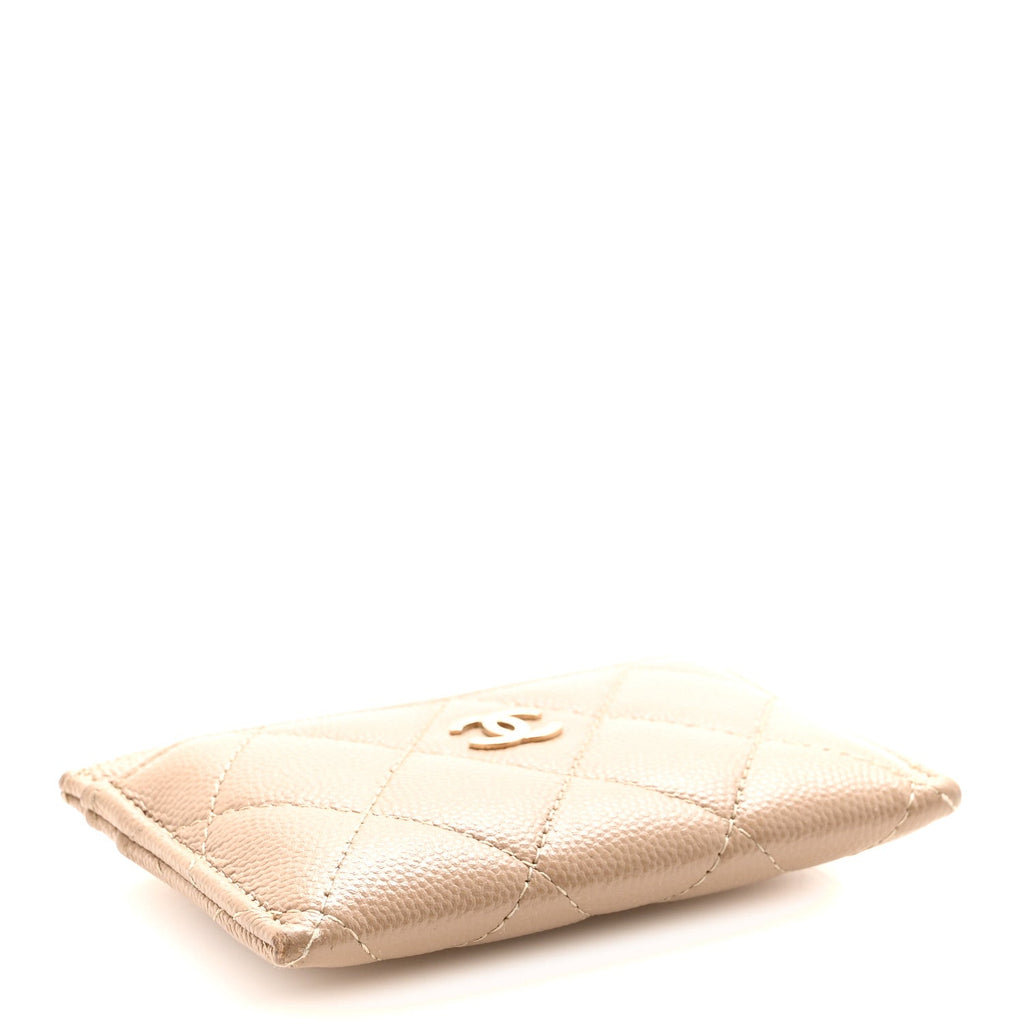 Caviar Quilted Card Holder Beige