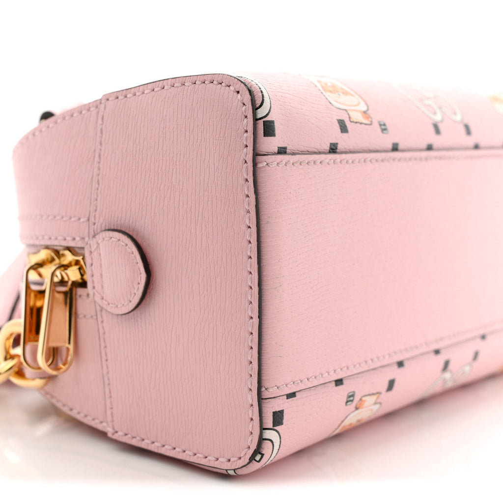Gucci X PIKARAR Textured Dollar Calfskin Animal Print Mini Ophidia Top Handle Bowler Bag Pink Multicolor