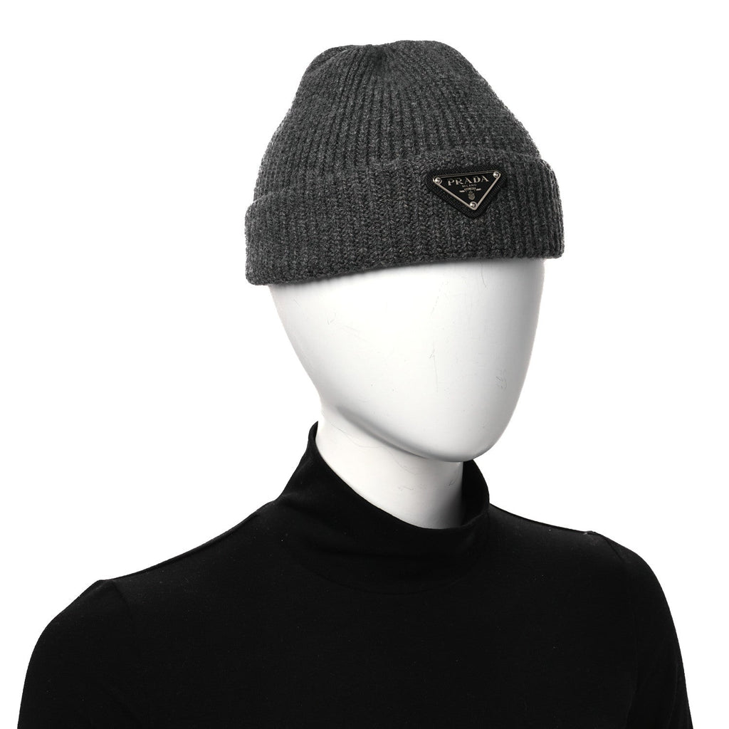 Prada Wool Cashmere Beanie Hat Grey
