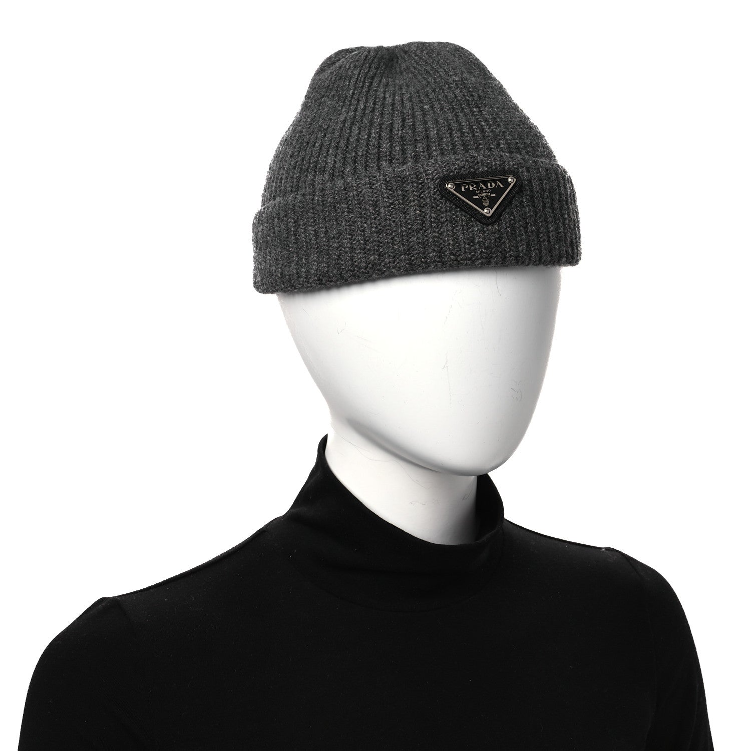 Prada Wool Cashmere Beanie Hat Grey