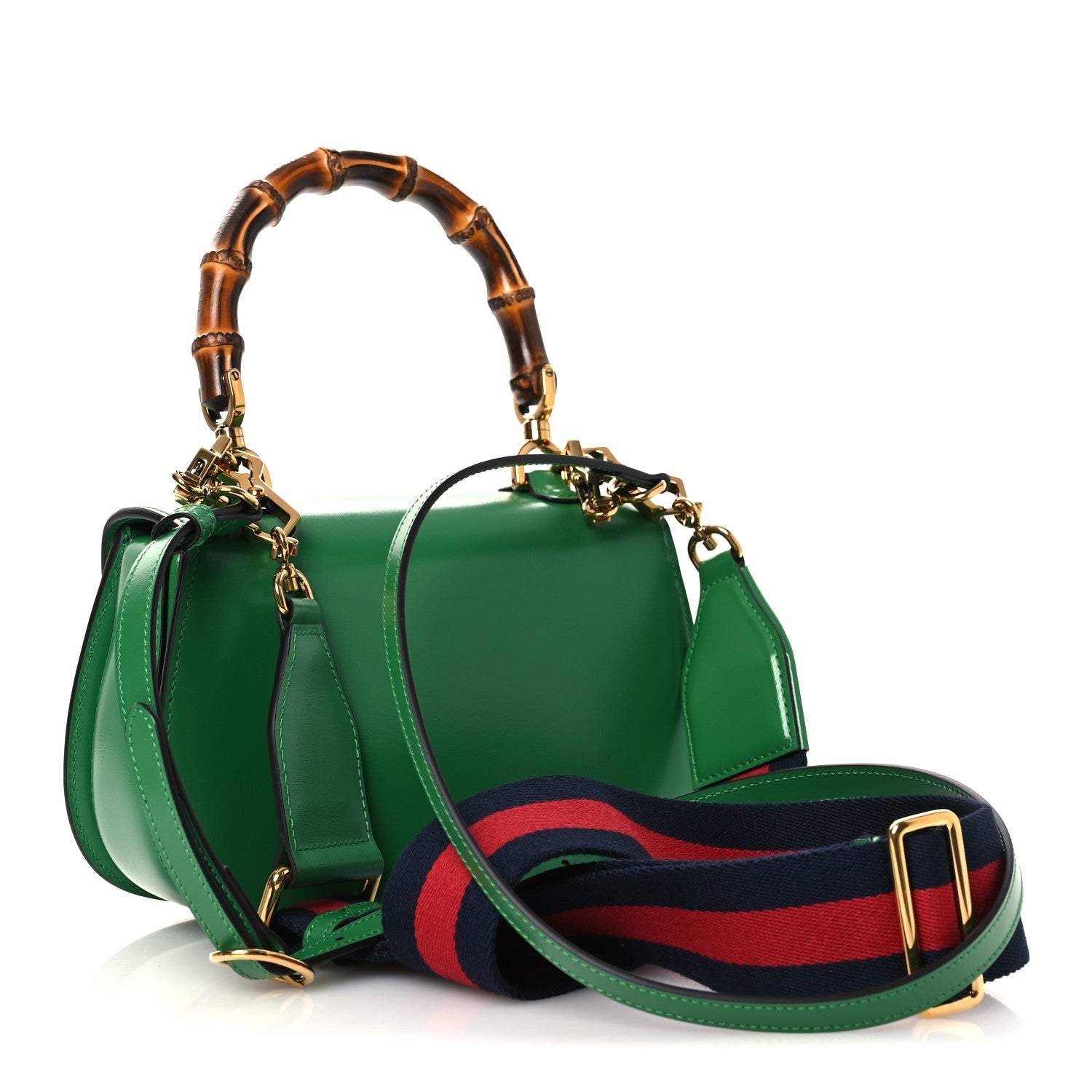 Gucci Boarded Dyana Lux Calfskin Web Small Bamboo 1947 Top Handle Bag Spring Green