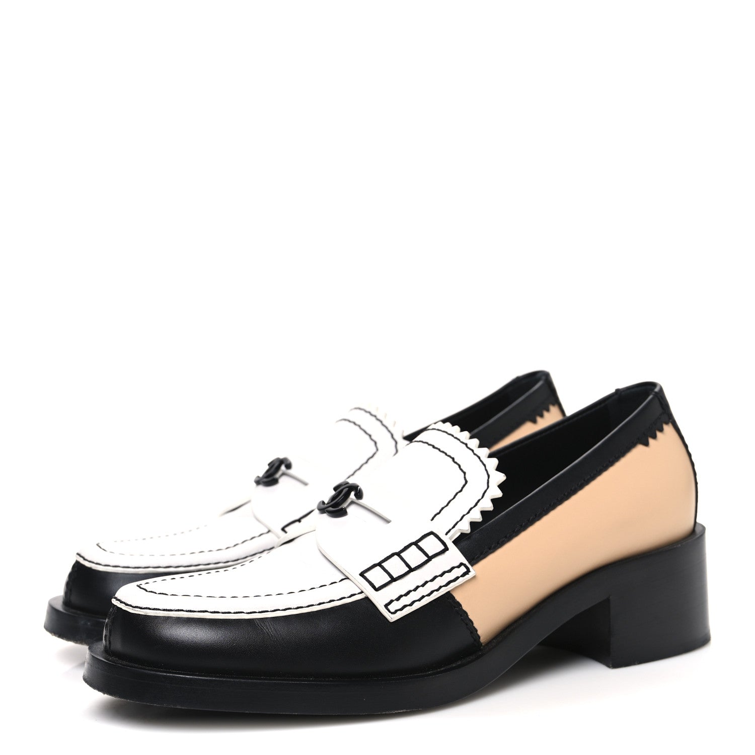 Calfskin CC Loafers 40 Black White Beige