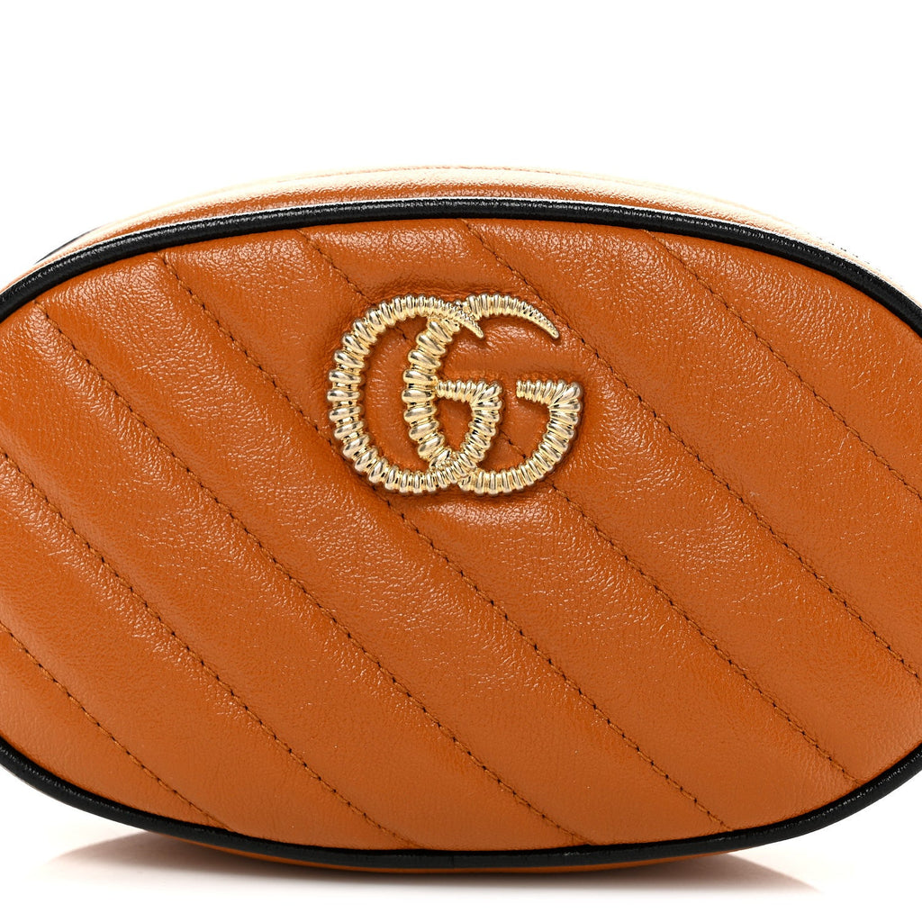 Gucci Vintage Effect Calfskin Matelasse Diagonal Torchon GG Marmont Belt Bag 95 38 Cognac
