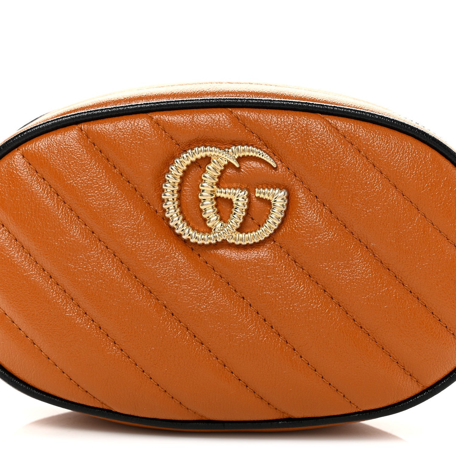 Gucci Vintage Effect Calfskin Matelasse Diagonal Torchon GG Marmont Belt Bag 95 38 Cognac