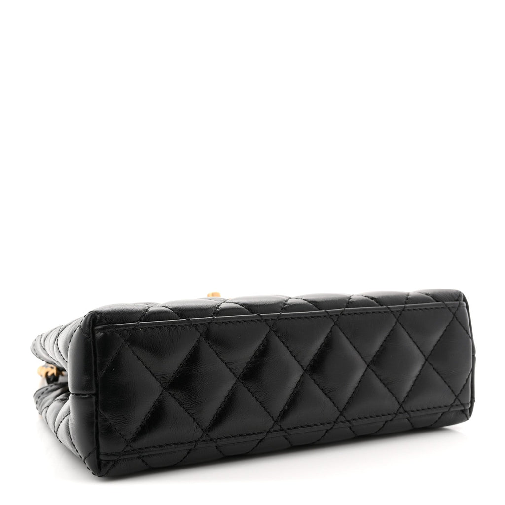 Chanel Shiny Aged Calfskin Quilted Nano Kelly Shopper Black