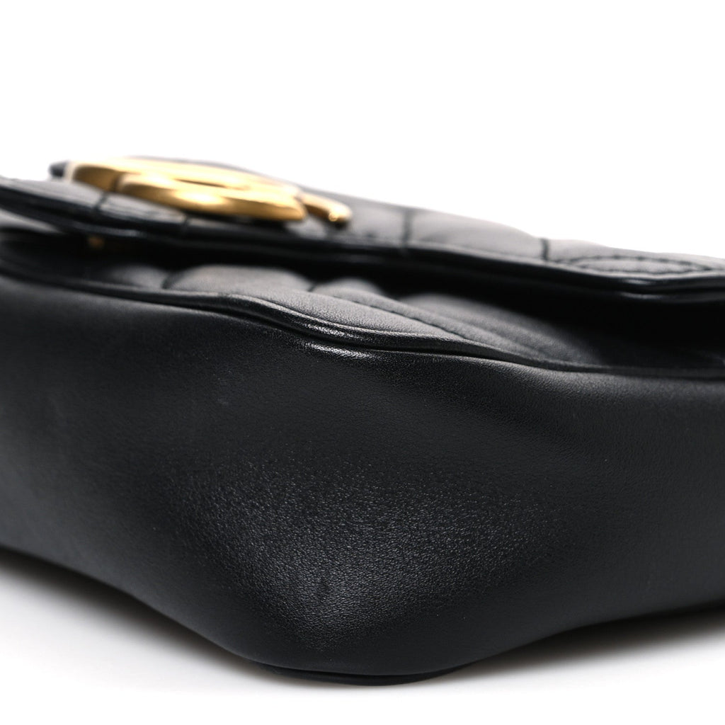 Gucci Calfskin Matelasse Super Mini GG Marmont Shoulder Bag Black