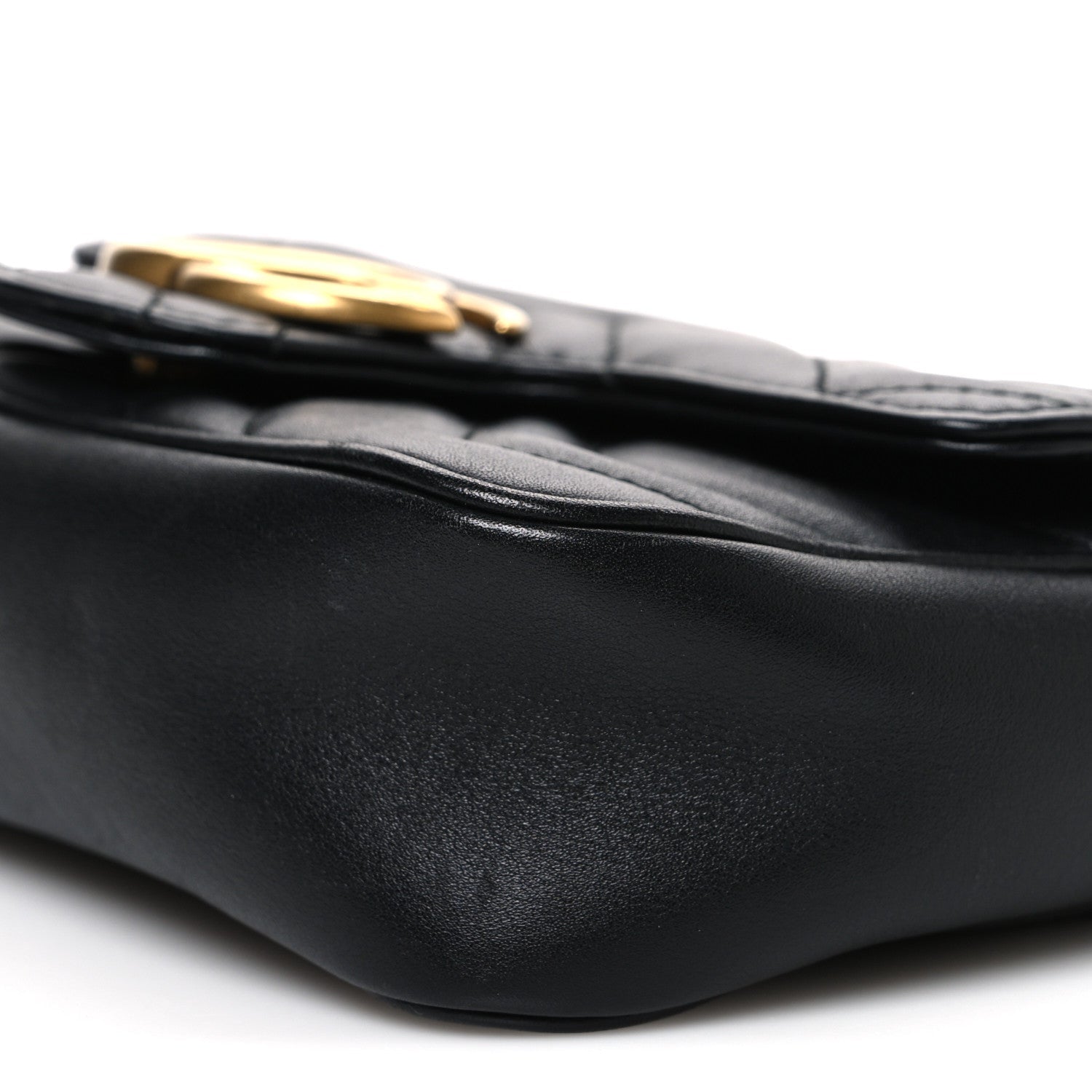 Gucci Calfskin Matelasse Super Mini GG Marmont Shoulder Bag Black