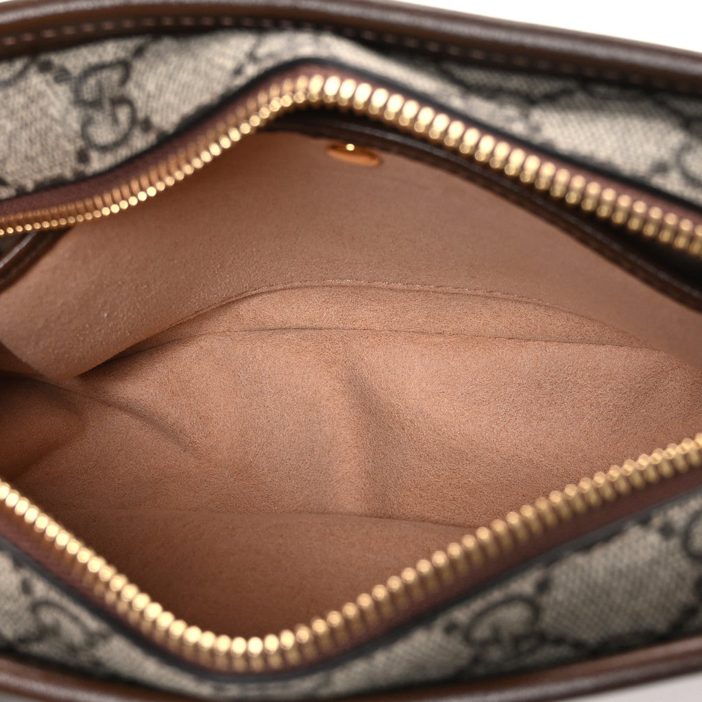 Gucci GG Supreme Monogram Azalea Calfskin Mini Retro Interlocking G Shoulder Bag Beige Ebony Brown Sugar