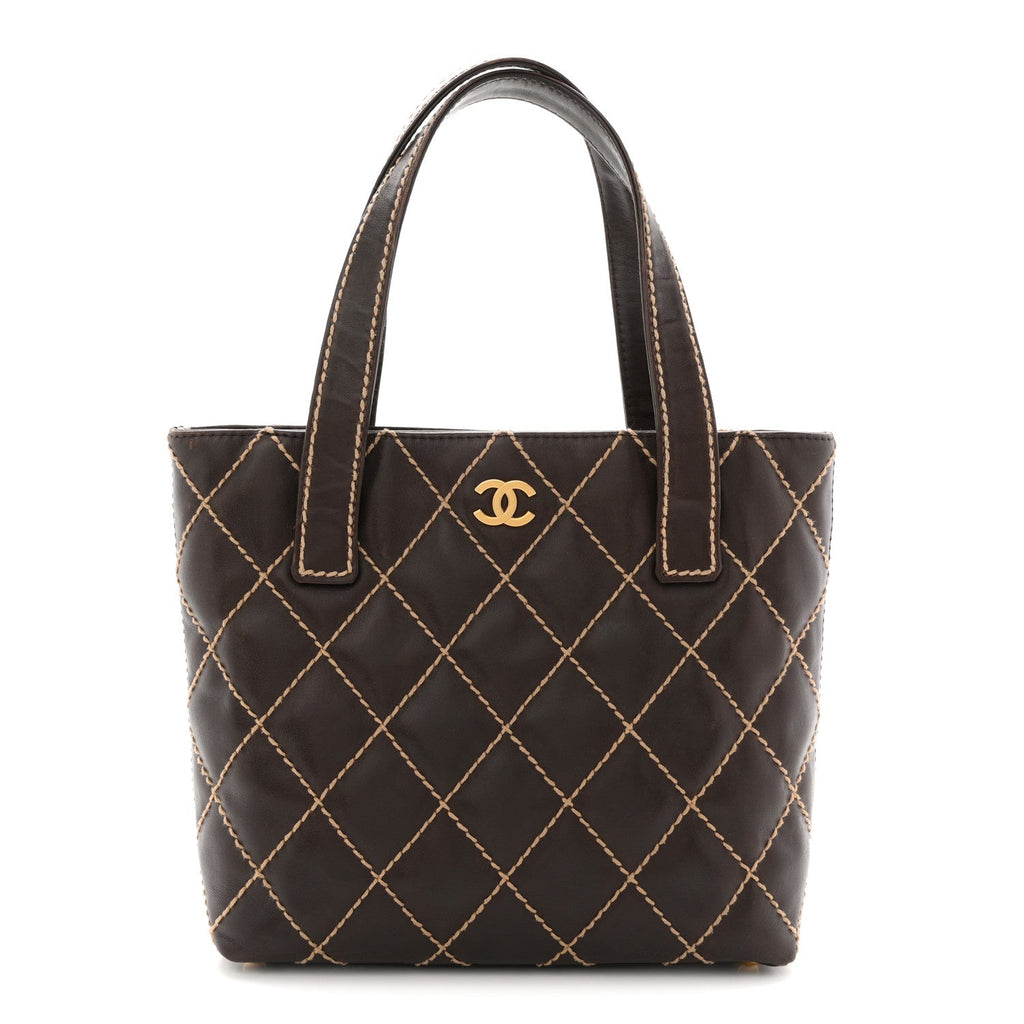 Chanel Calfskin Wild Stitch Tote Brown