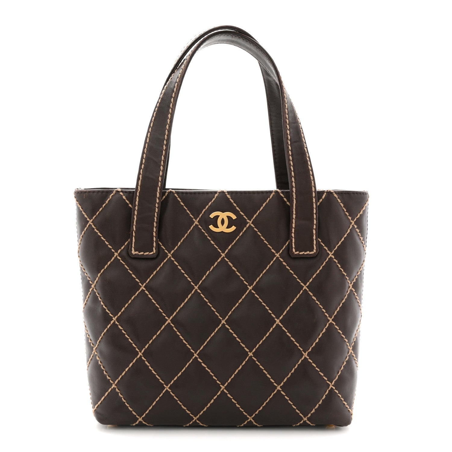 Chanel Calfskin Wild Stitch Tote Brown