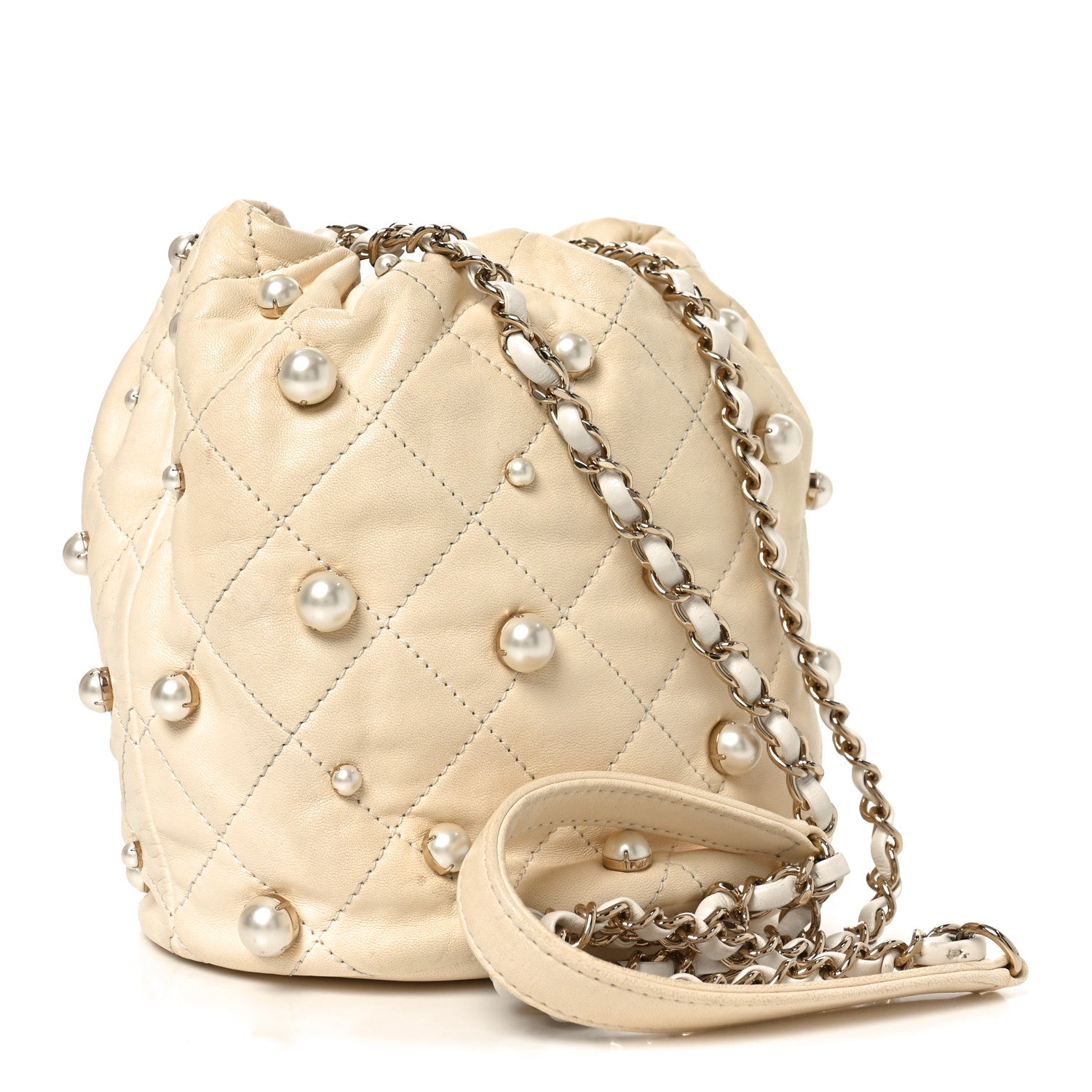 Chanel Lambskin Quilted Pearl Mini About Pearls Drawstring Bag White