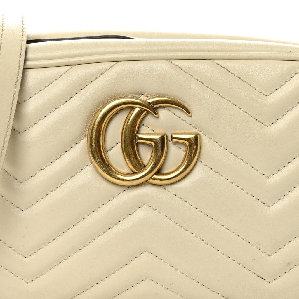 Gucci Calfskin Matelasse Small GG Marmont Chain Shoulder Bag White