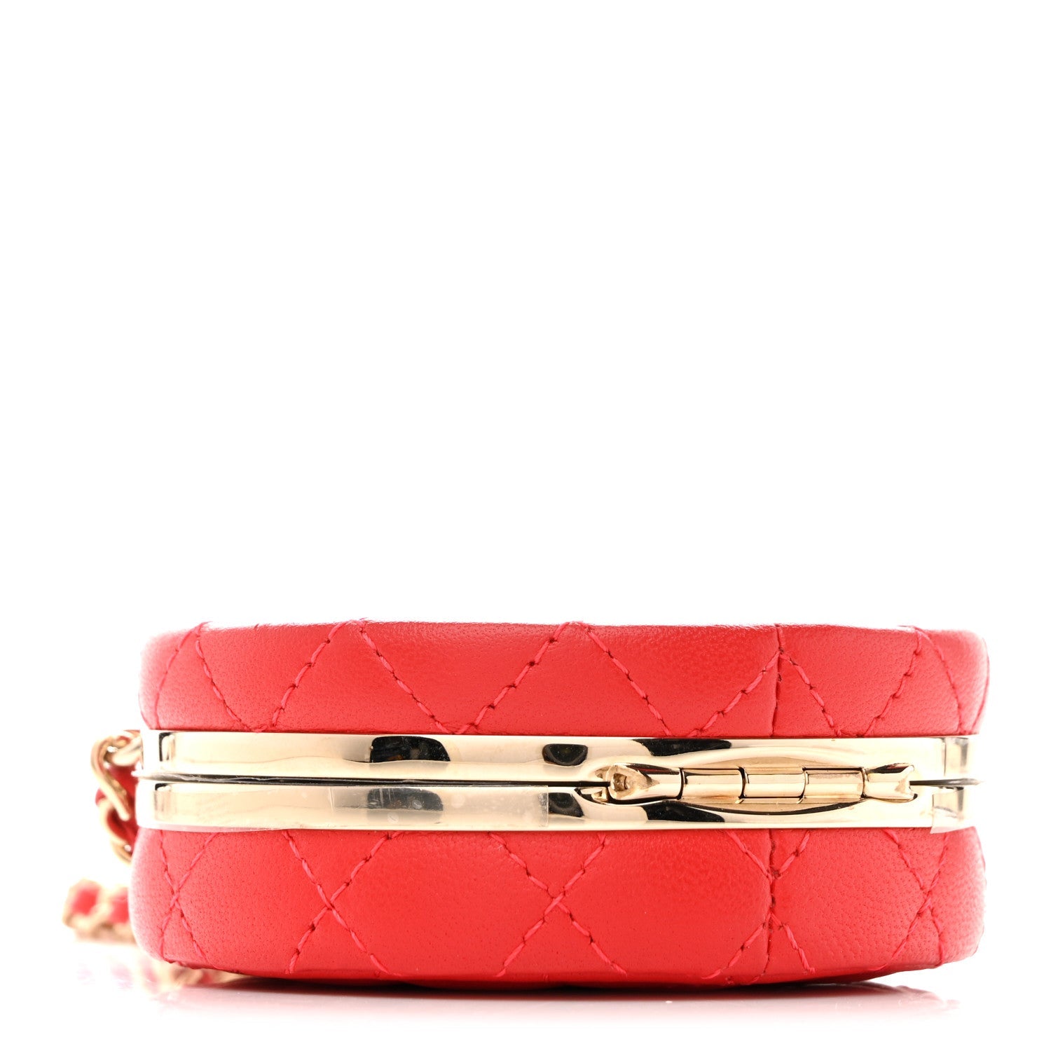Chanel Lambskin Enamel Quilted Round Poker Chip Clutch With Chain Red White