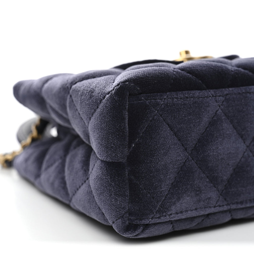 Chanel Velvet Quilted Nano Kelly Shopper Navy