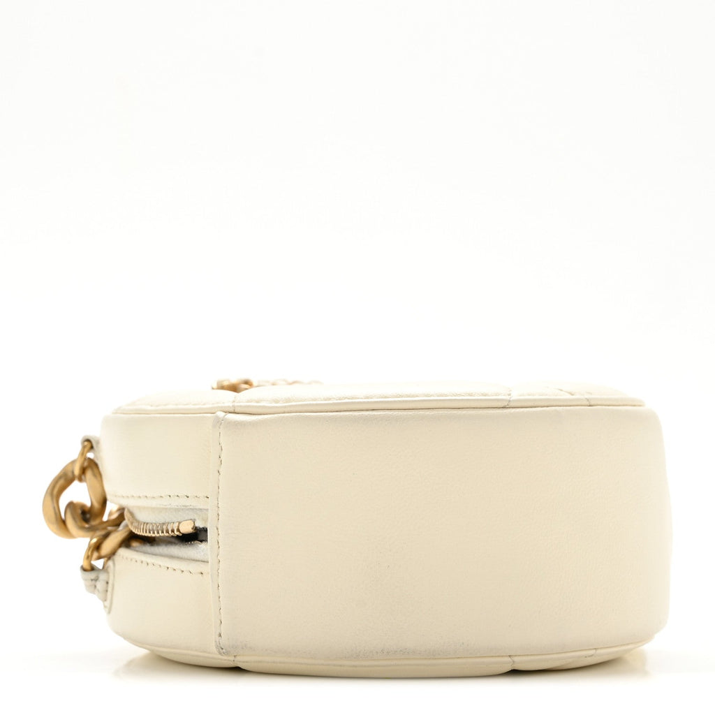 Chanel Lambskin Quilted Chanel 19 Round Clutch With Chain White