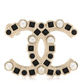 Pearl Crystal CC Brooch Black Gold