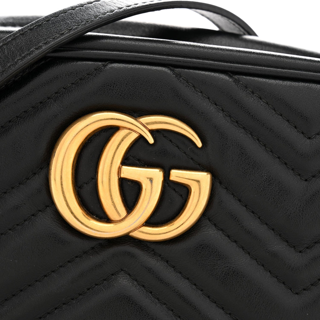 Gucci Calfskin Matelasse Small GG Marmont Chain Shoulder Bag Black