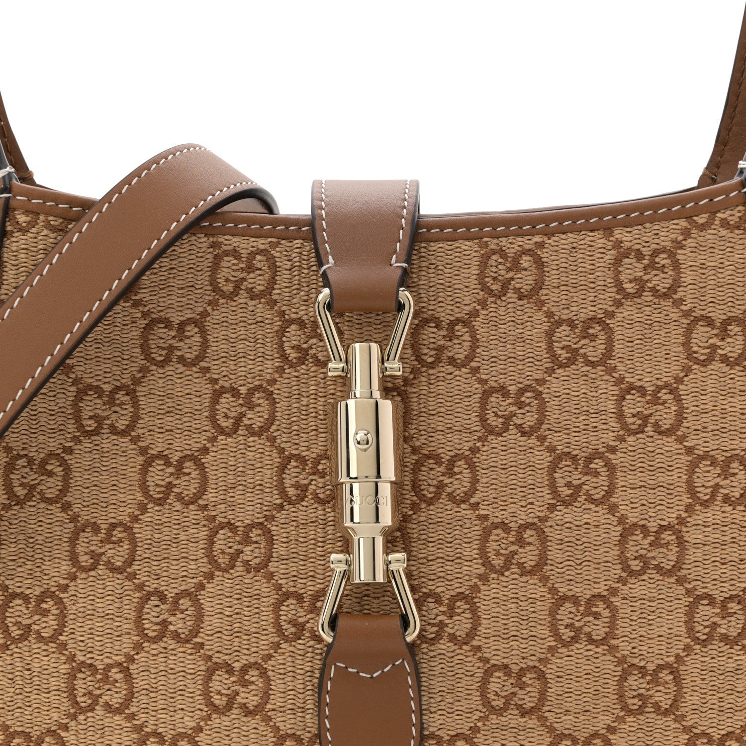 Gucci Raffia GG Supreme Monogram Calfskin Small Jackie 1961 Hobo Natural