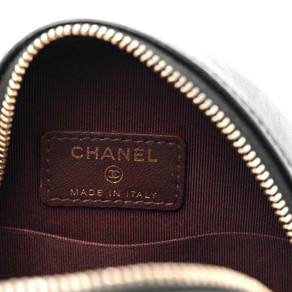 Chanel Lambskin Quilted Round Clutch With Chain Black