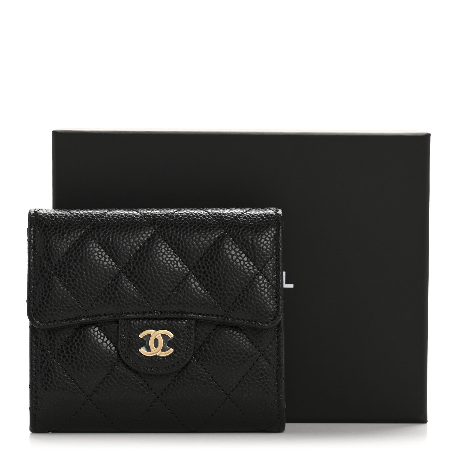 Caviar Quilted Compact Flap Wallet Black