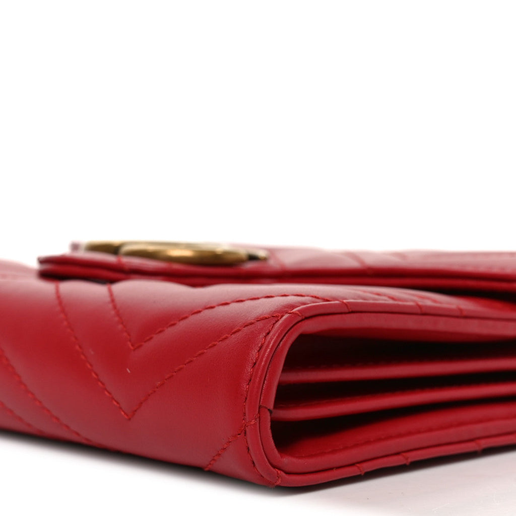 Gucci Calfskin Matelasse GG Marmont Chain Wallet Hibiscus Red