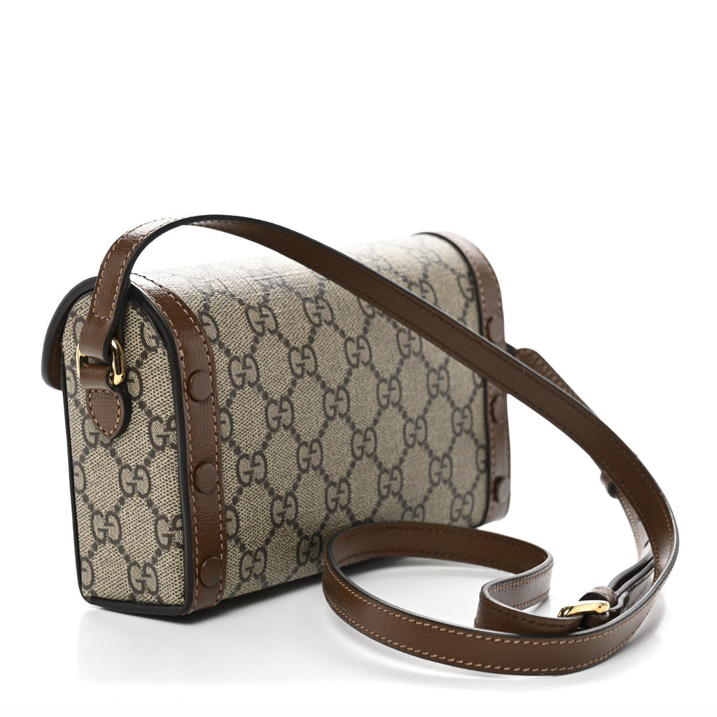 Gucci GG Supreme Monogram Mini Horsebit 1955 Shoulder Bag Beige Brown Sugar