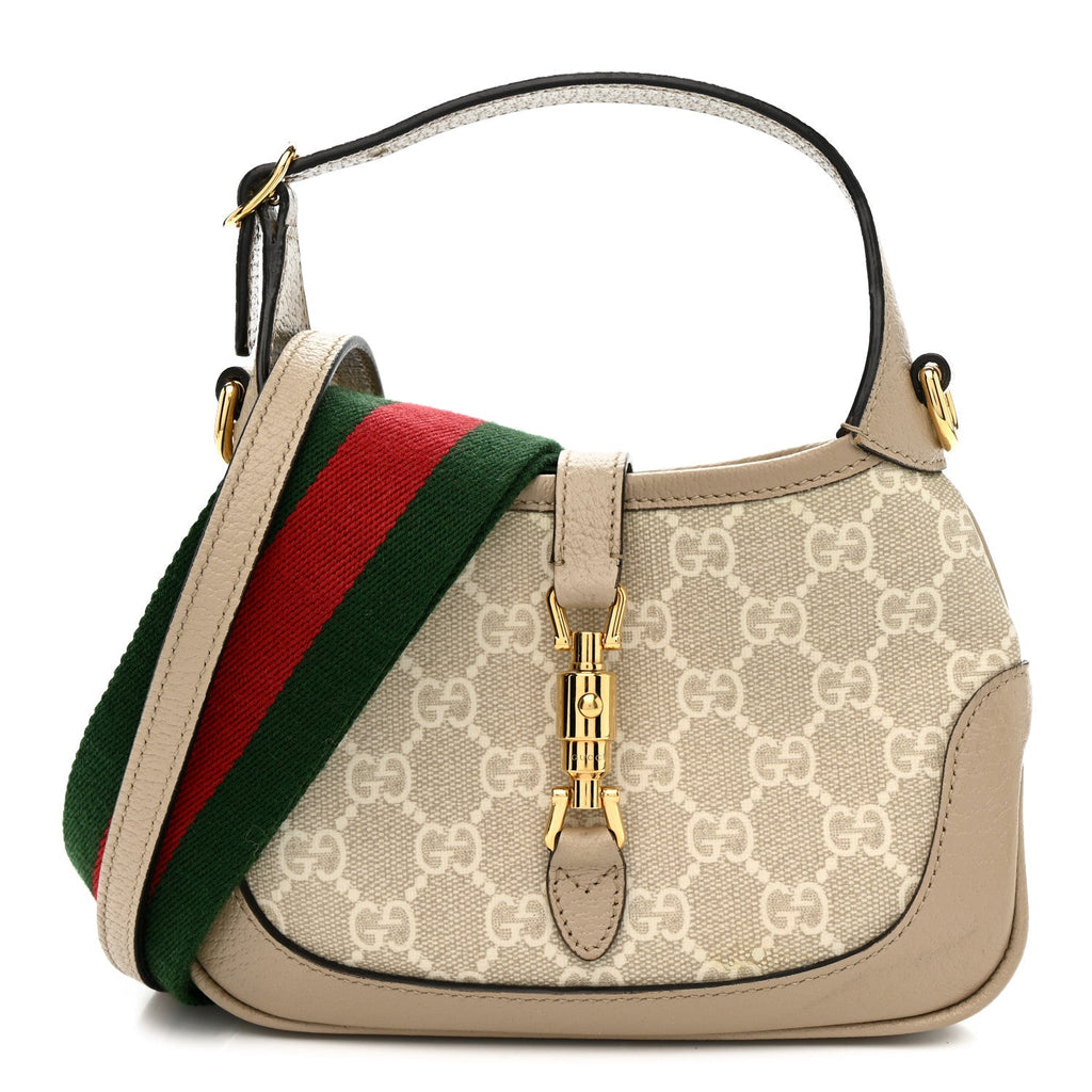 Gucci GG Supreme Monogram Textured Dollar Calfskin Mini Jackie 1961 Hobo Beige Mystic White Oatmeal