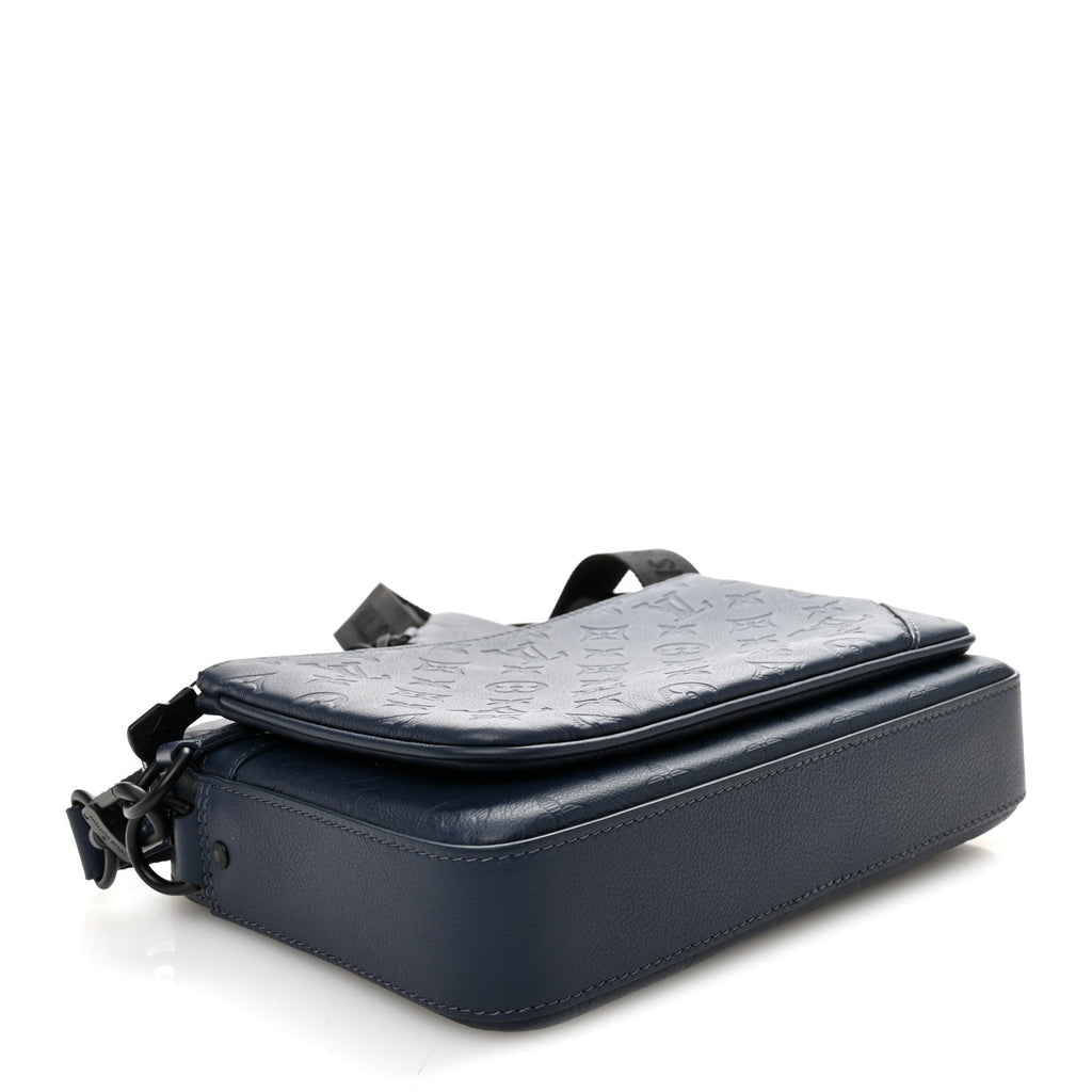 Louis Vuitton Calfskin Monogram Shadow Trio Messenger Navy