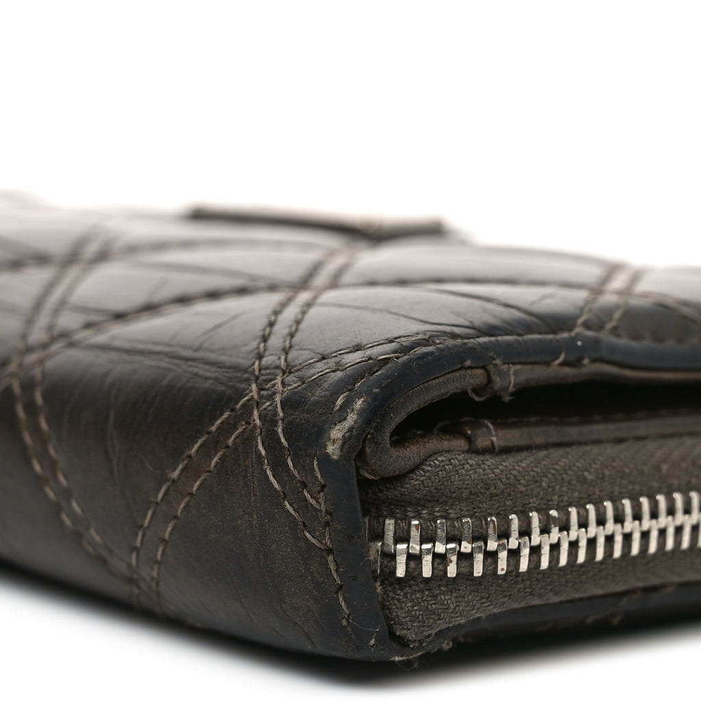 Metallic Aged Calfskin Quilted Paris New York PNY Wallet Dark Gold