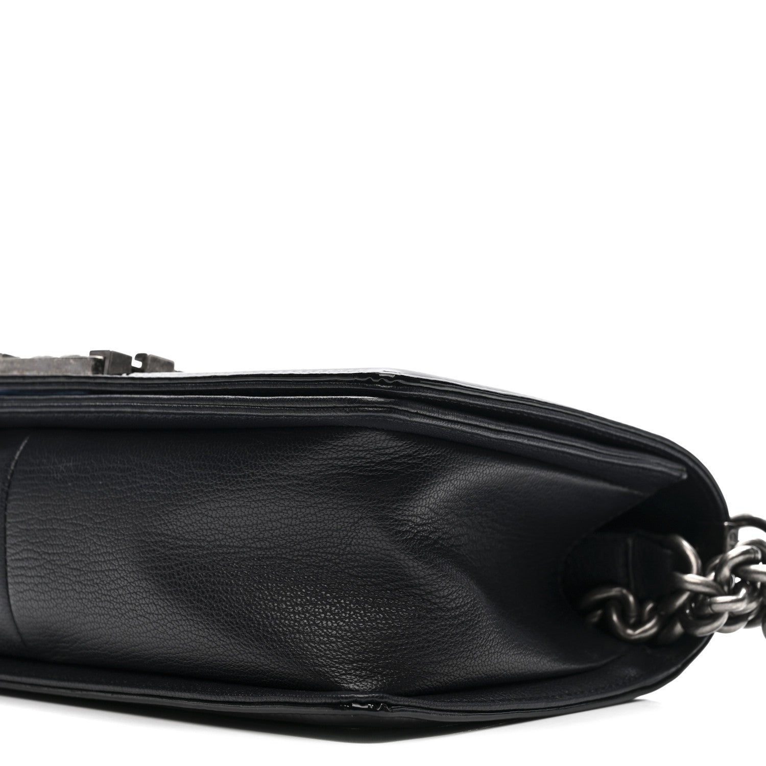 Chanel Goatskin Quilted Patent Medium Duo Boy Flap Dark Blue