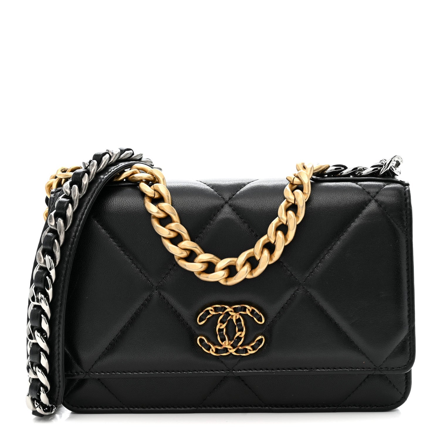 Chanel Lambskin Quilted Chanel 19 Wallet On Chain WOC Black