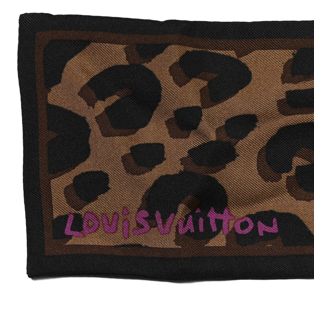Louis Vuitton Silk Leopard Bandeau Scarf Marron