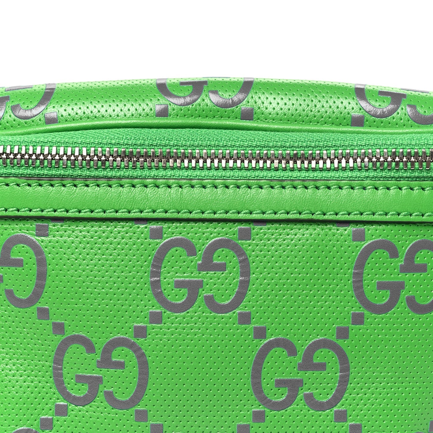 Gucci Calfskin GG Tennis Bi-Color Embossed Belt Bag Joy Green Joy Blue